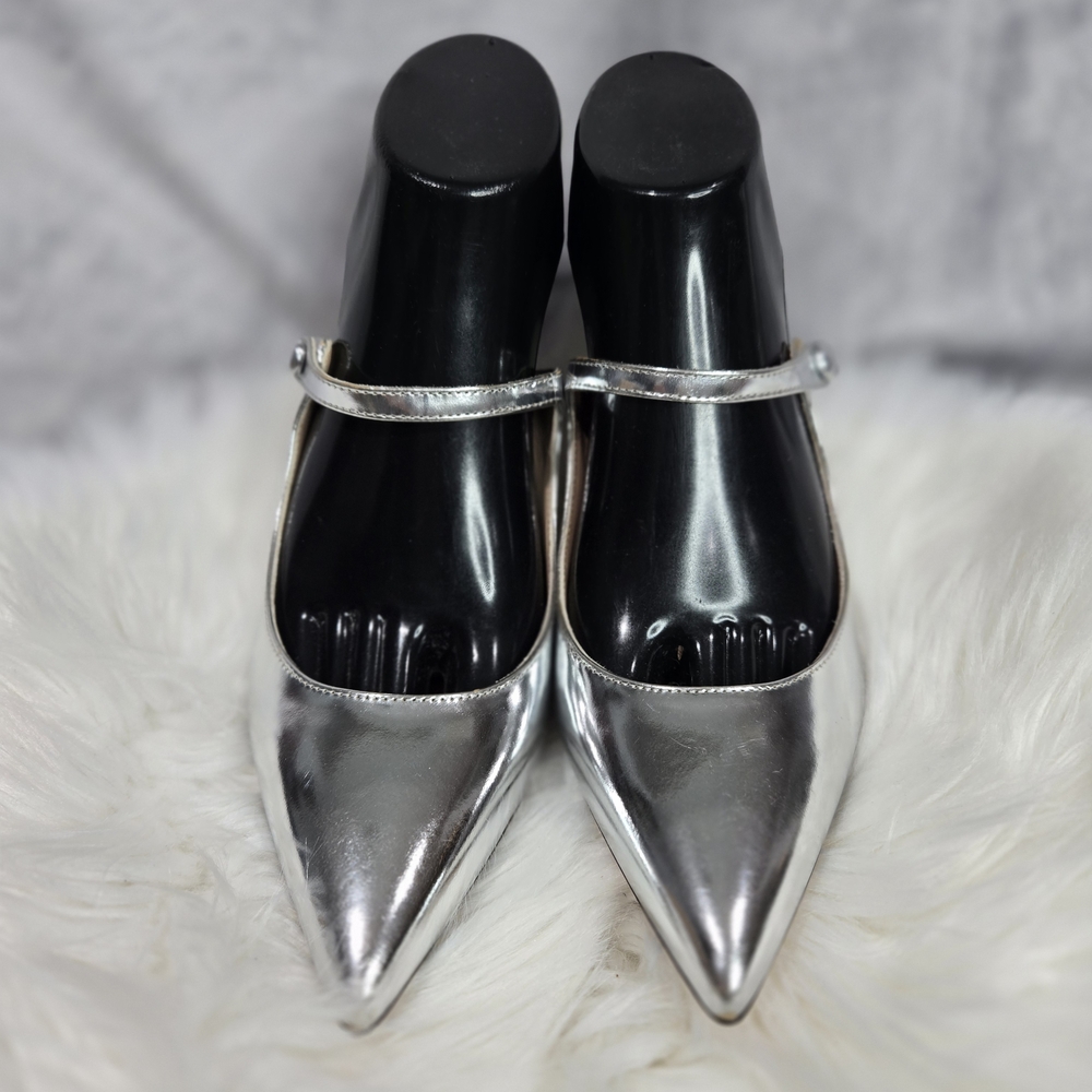 J. Crew Silver Pointed Mary Jane Heels
